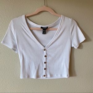 forever 21 button down white crop top